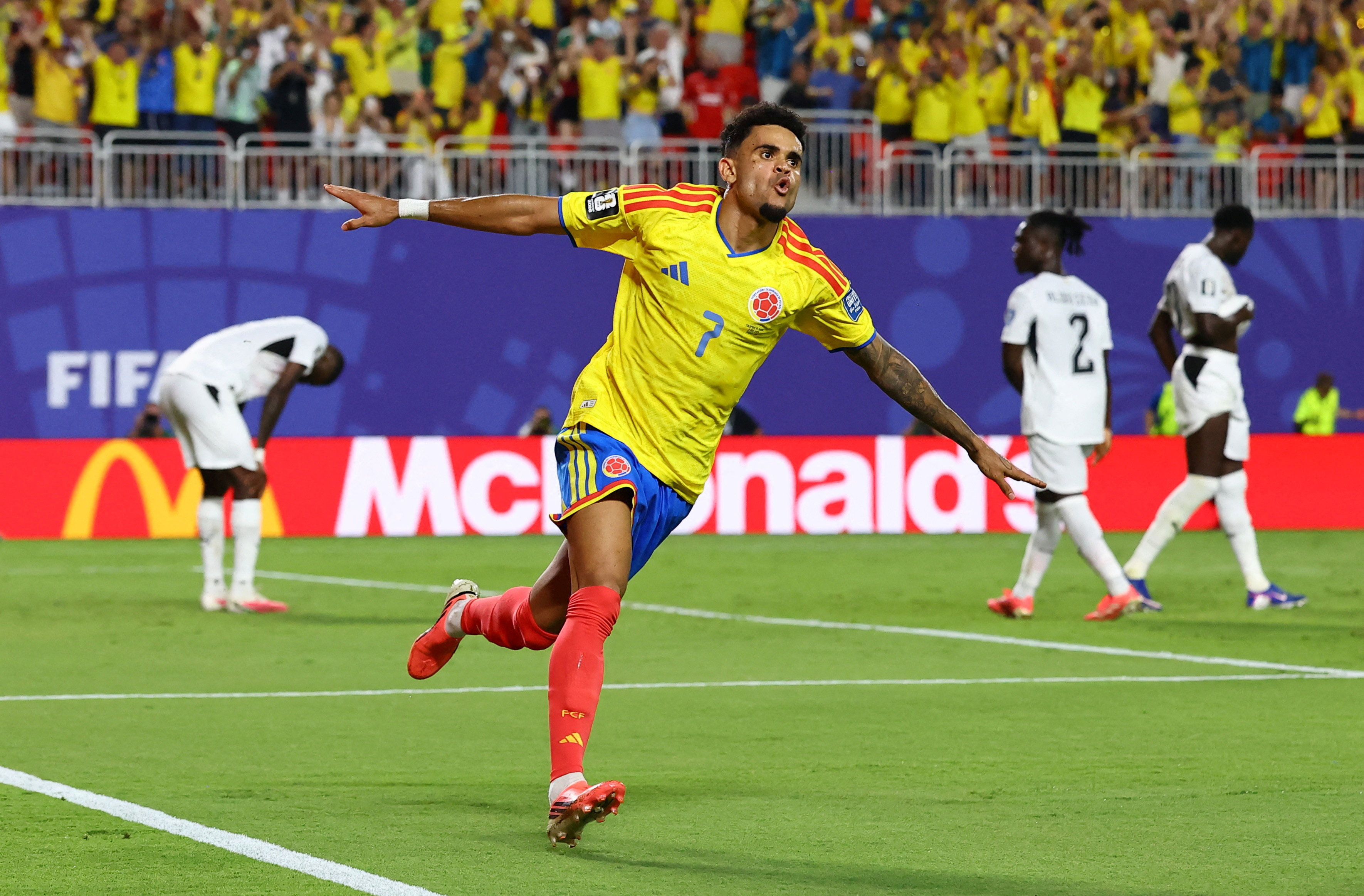 Luis Díaz, de Colombia, celebra un gol que posteriormente fue anulado. Foto: Reuters